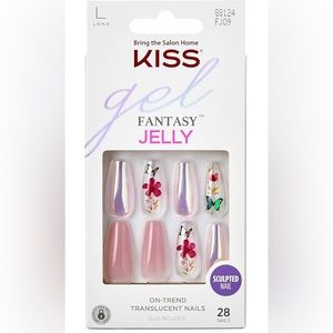 Kiss - Jelly Fantasy On Trend Translucent Floral/Butterfly Coffin Style Nails